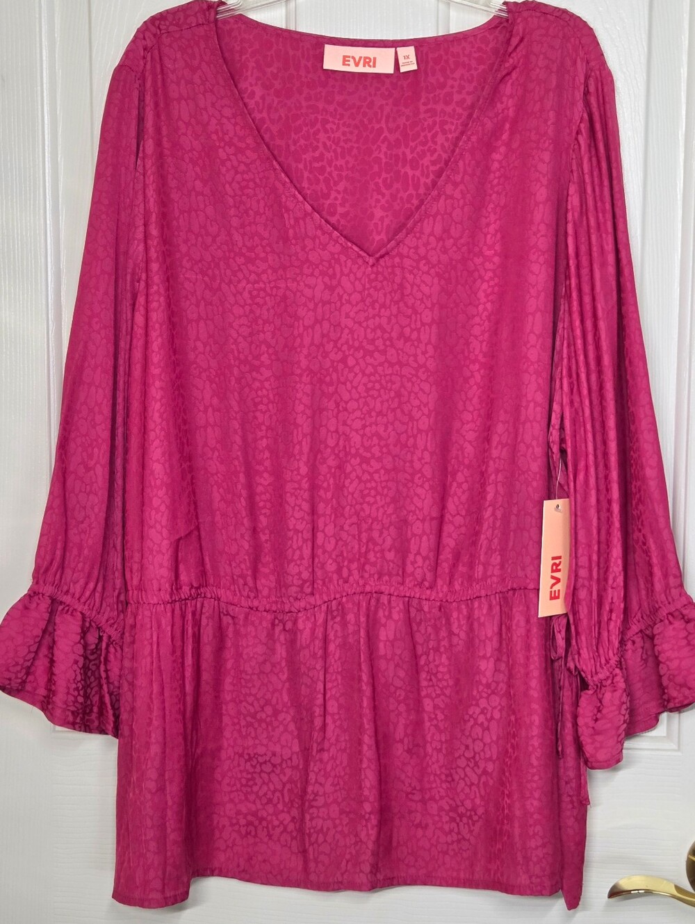 EVRI Raspberry V-Neck Peplum Tunic - Picture 12 of 12